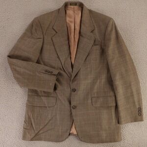 VTG Prince of Wales Check Jacket M Brown Green‎ Glen Plaid 100% Wool Blazer 40R